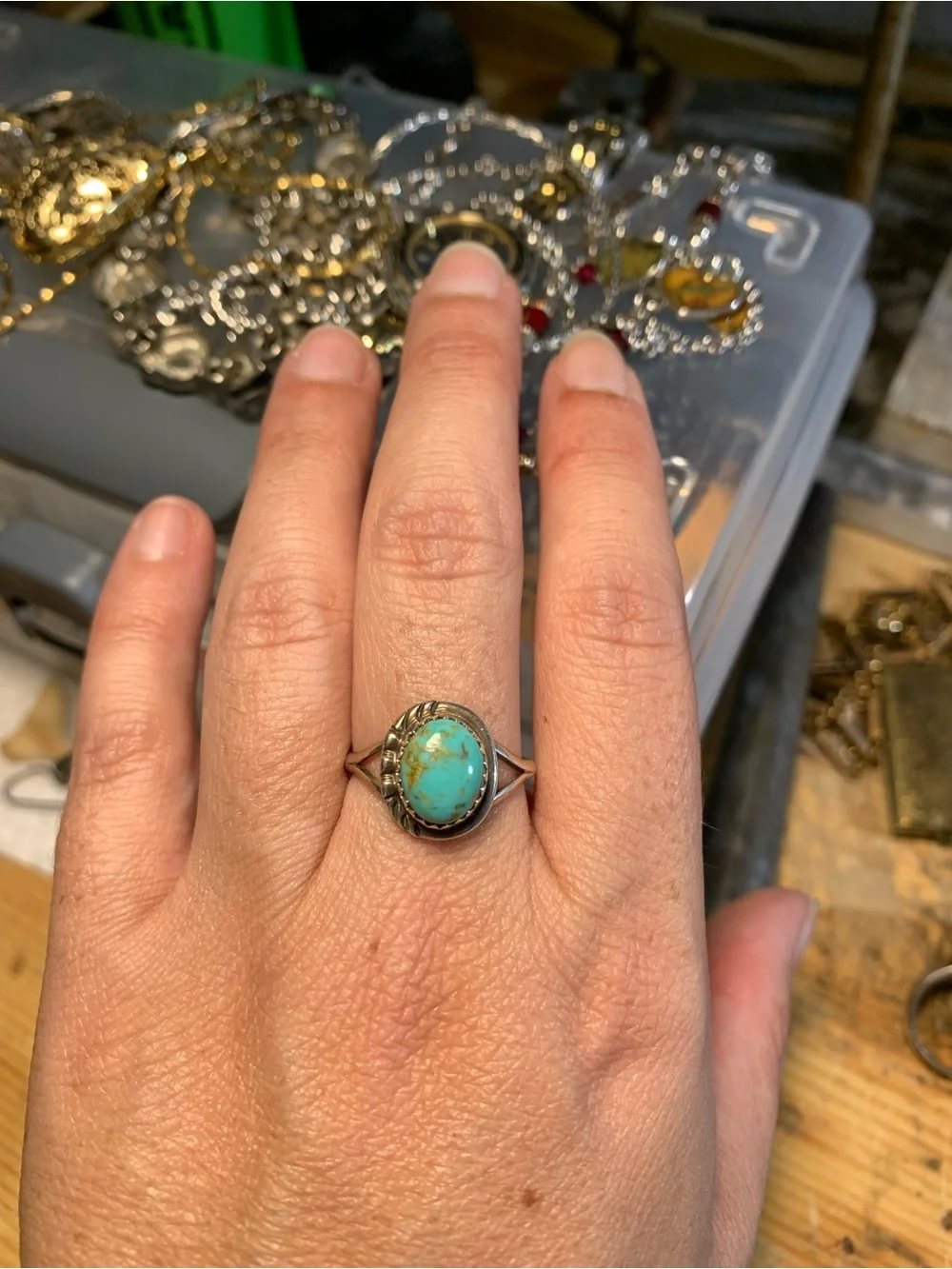 Vintage Turquoise Sterling Silver Ring size 8.25- Women Jewelry